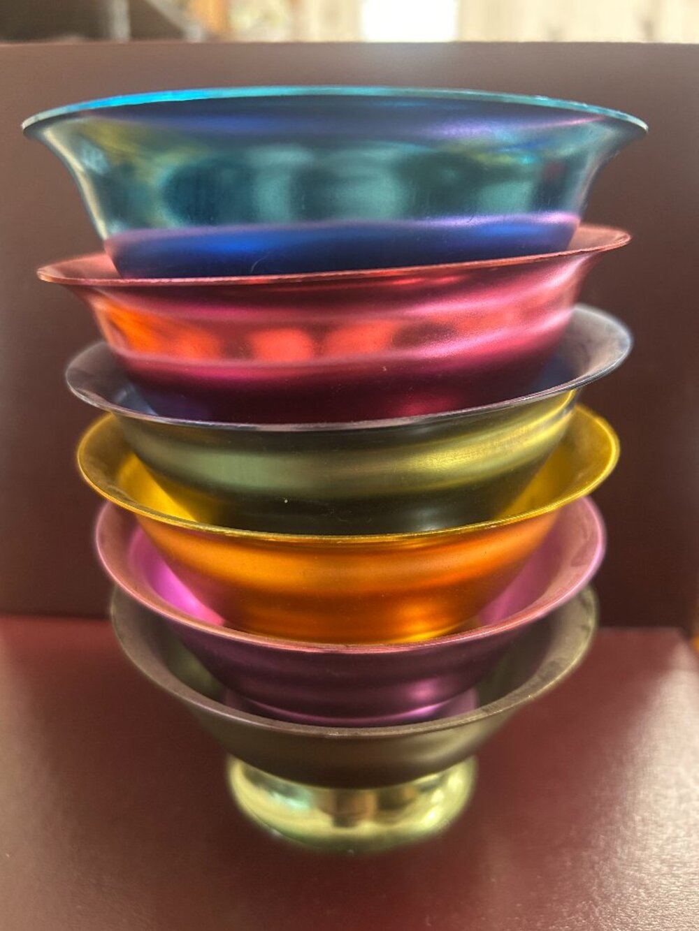Vintage Ice Cream Dessert Bowls Aluminum Vibrant Multi Color Set of 6